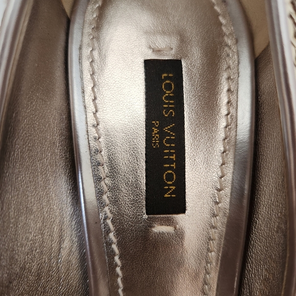 LOUIS VUITTON Beige Sequin Sanaga Open Toe Pumps Size 8.5/38.5 Authentic - Picture 11 of 14